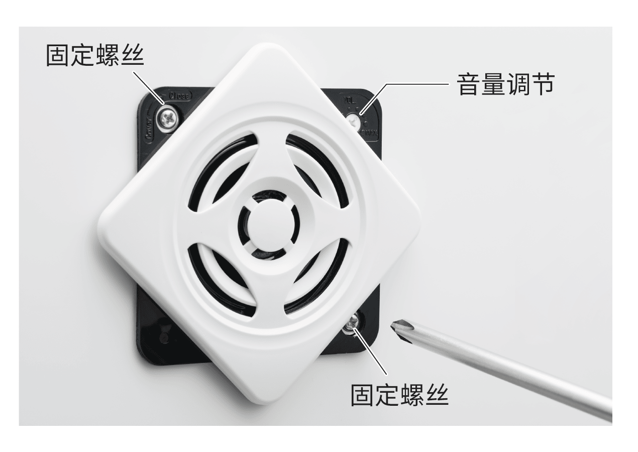 正面的固定螺丝和音量调节旋钮